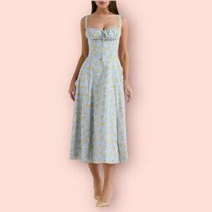House of CB Carmen Light Blue and Yellow Floral Midi Dress – PLUS CUP